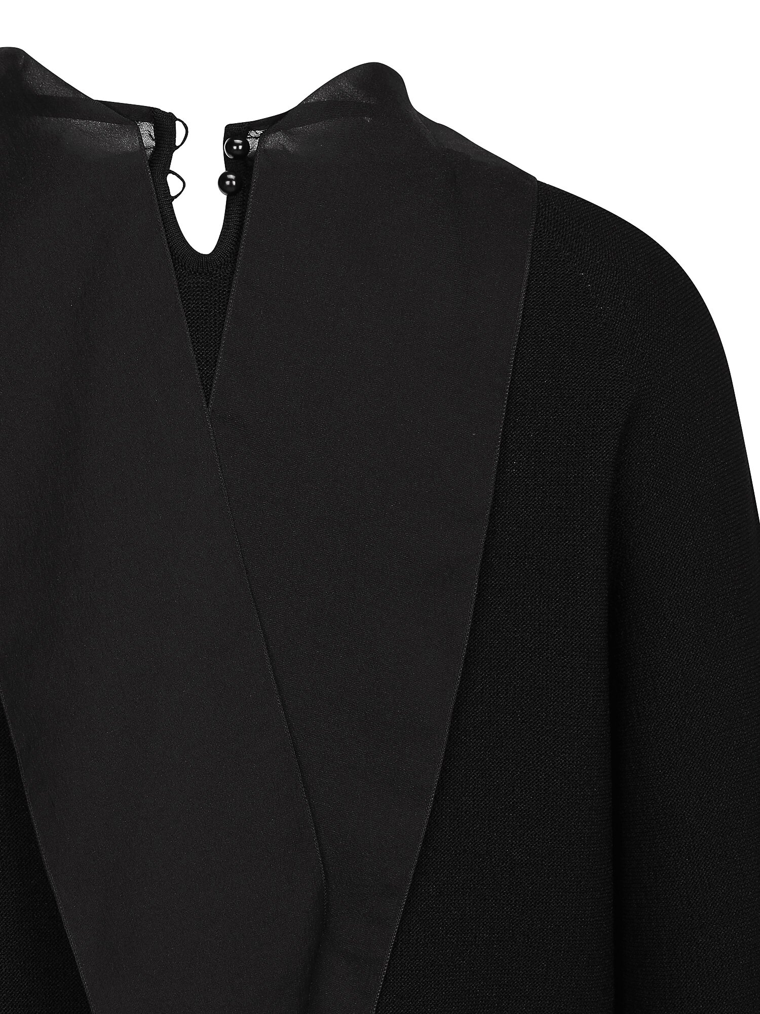 배색 스카프 홀가먼트 브이넥 니트 (BLACK)
