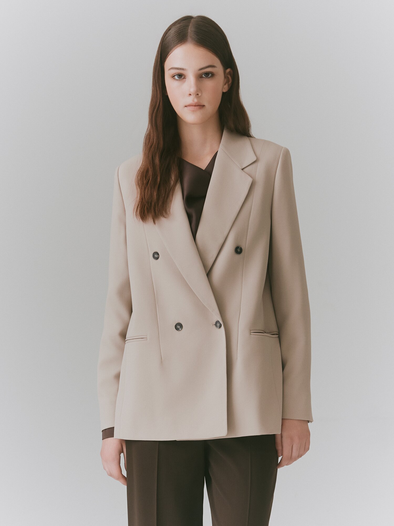 롤업 테일러드 더블 버튼 재킷 (BEIGE)