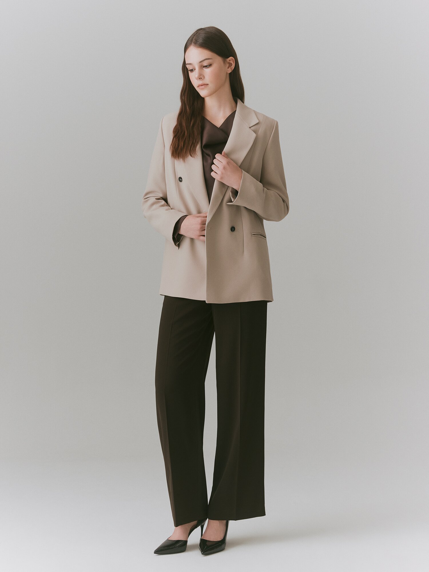 롤업 테일러드 더블 버튼 재킷 (BEIGE)