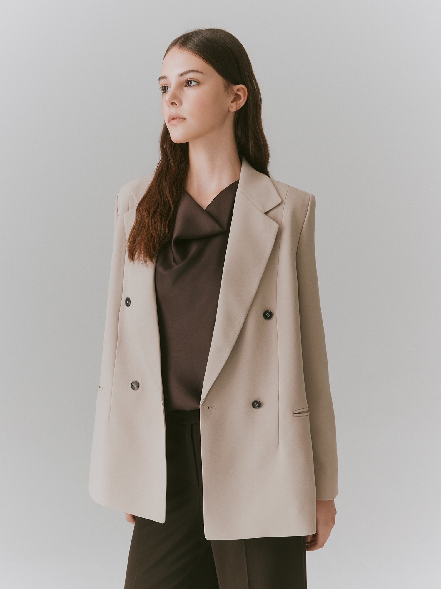 롤업 테일러드 더블 버튼 재킷 (BEIGE)