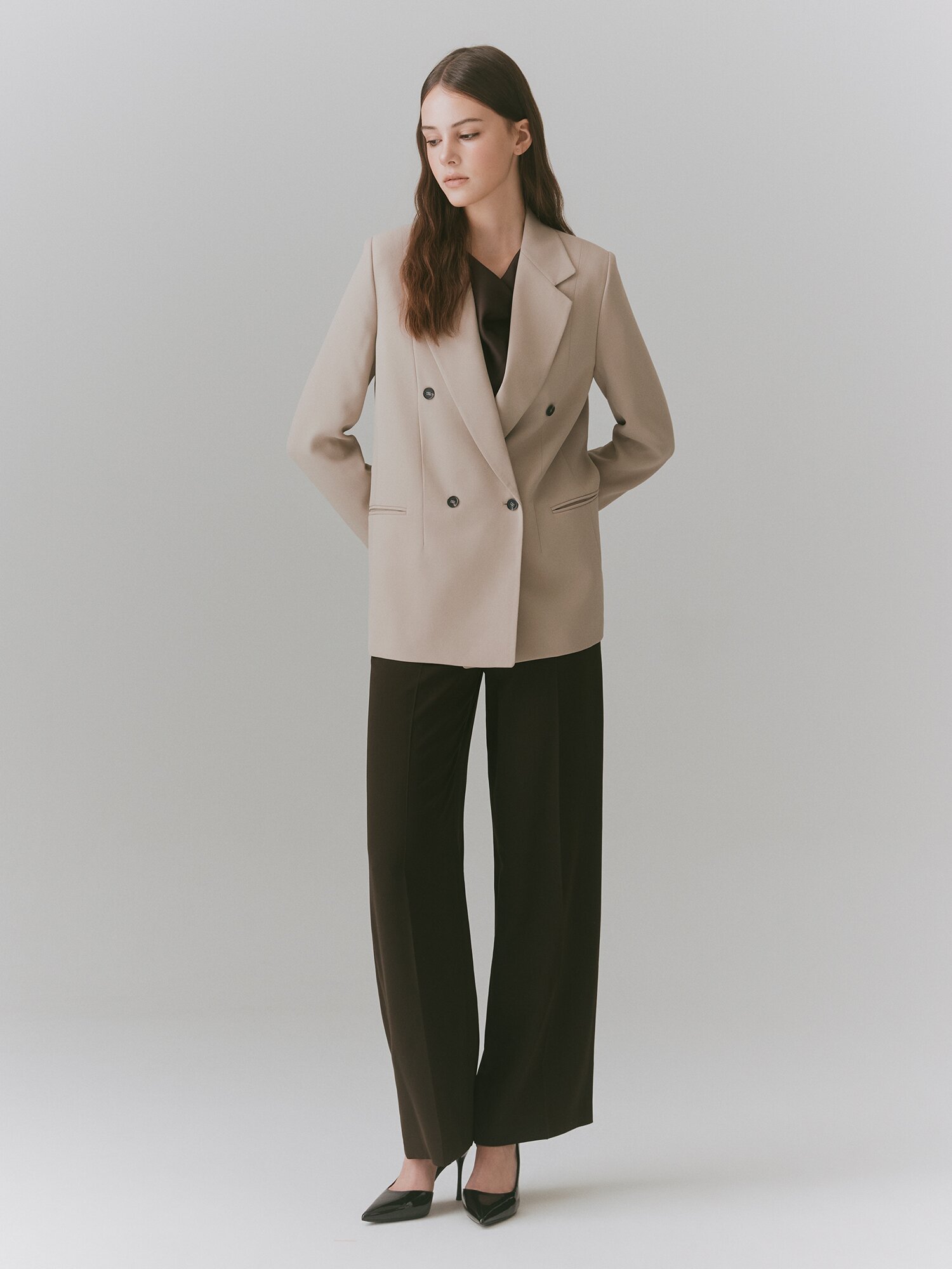롤업 테일러드 더블 버튼 재킷 (BEIGE)