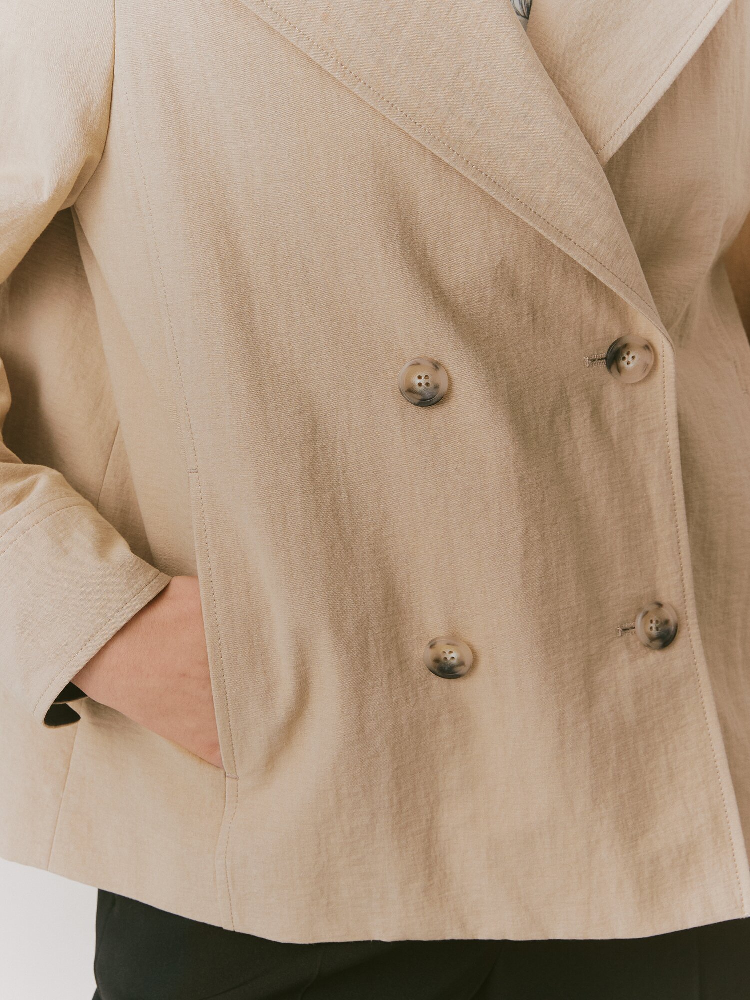 코튼 더블 하프 트렌치 코트 (BEIGE)