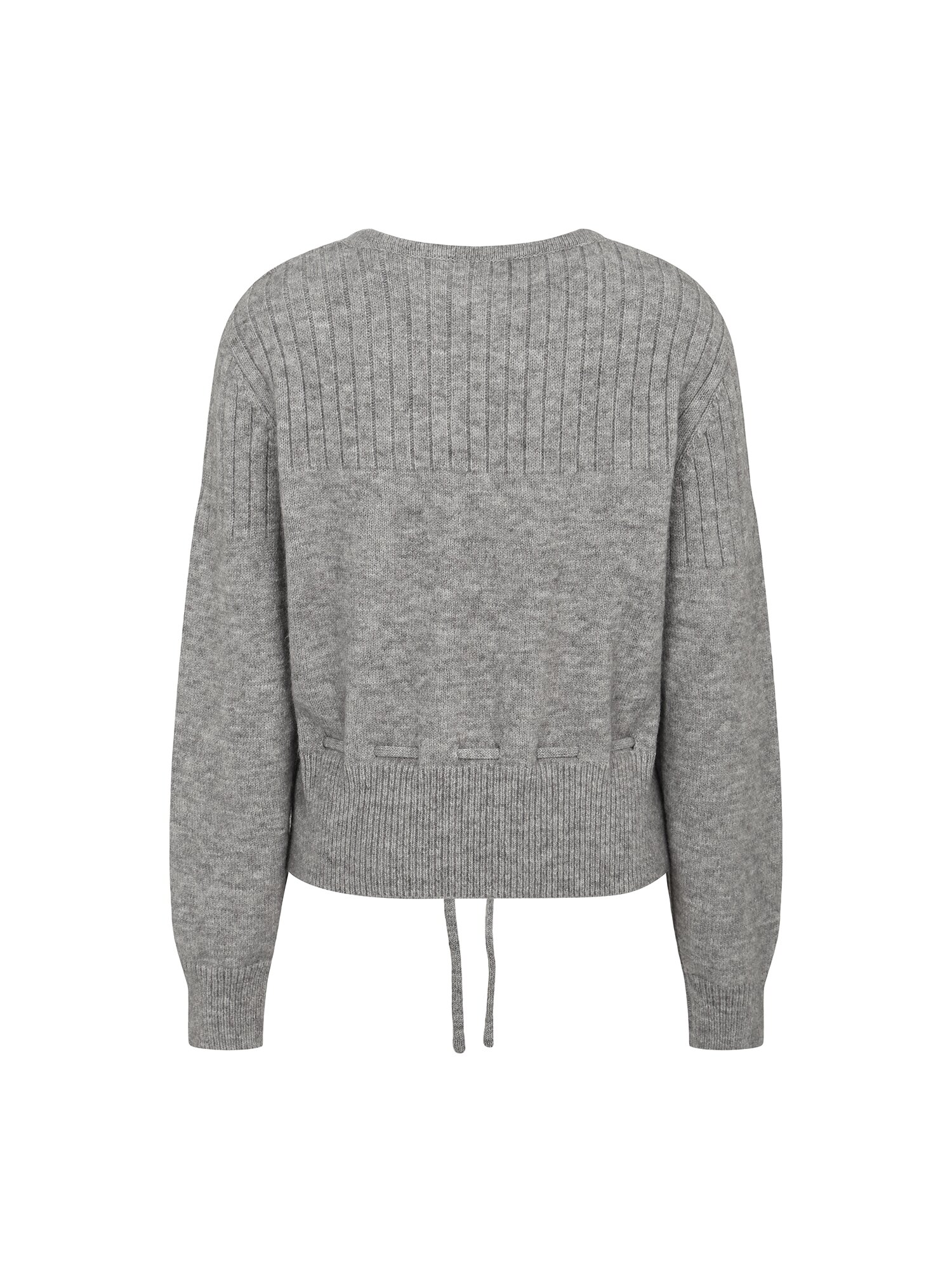 라운드넥 스트링 크롭 니트 가디건 (GREY)