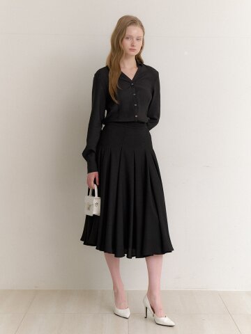 Organza Pleated Flare Long-Skirt / Black(3color)