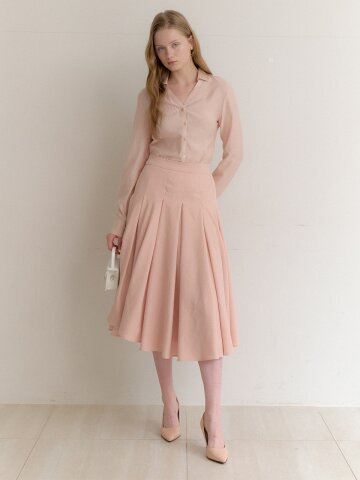 Organza Pleated Flare Long-Skirt / Peach(3color)