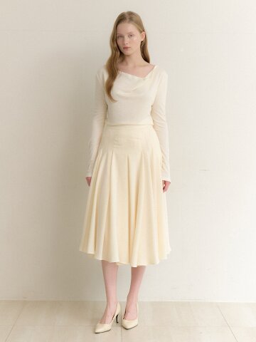 Organza Pleated Flare Long-Skirt / Ivory(3color)