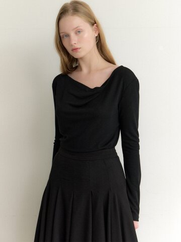 2Way Cowl-Neck Long-Sleeve T-Shirts / Black(2color)