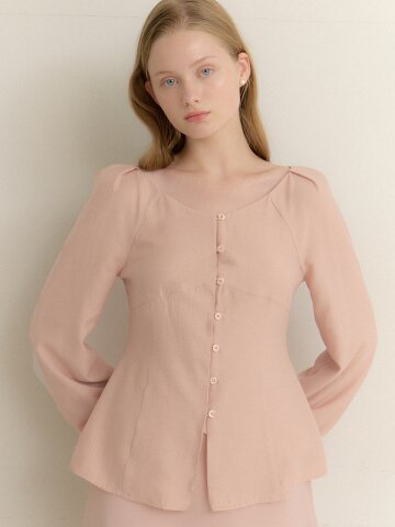 [FAIRY] Organza Puff Long-Sleeve Blouse / Light Peach(2color)