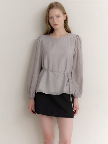 Crinkle Chiffon Shirring Blouse / Blue Gray(2color)