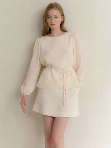 Crinkle Chiffon Shirring Blouse / Cream(2color)