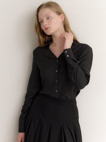 Organza Open-Collar Blouse / Black(3color)