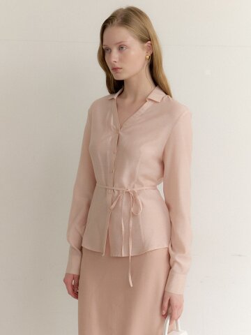 Organza Open-Collar Blouse / Light Peach(3color)