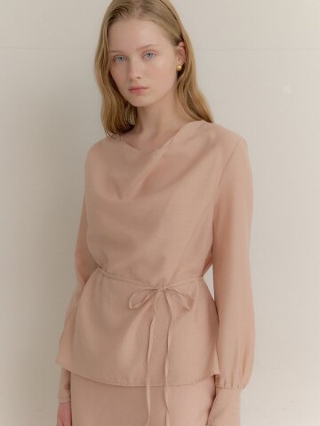 Organza Cowl-Neck Blouse / Peach Beige(3color)