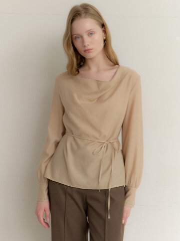 Organza Cowl-Neck Blouse / Gold Beige(3color)