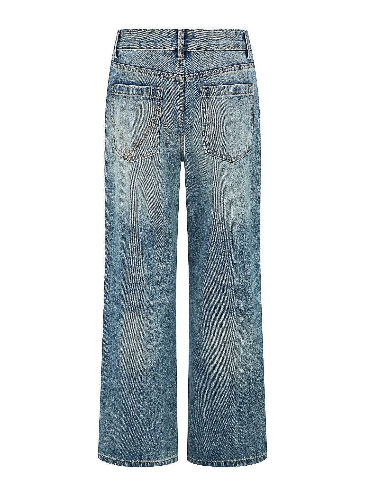 워싱 와이드 일자핏 데님 팬츠 (BLUE)