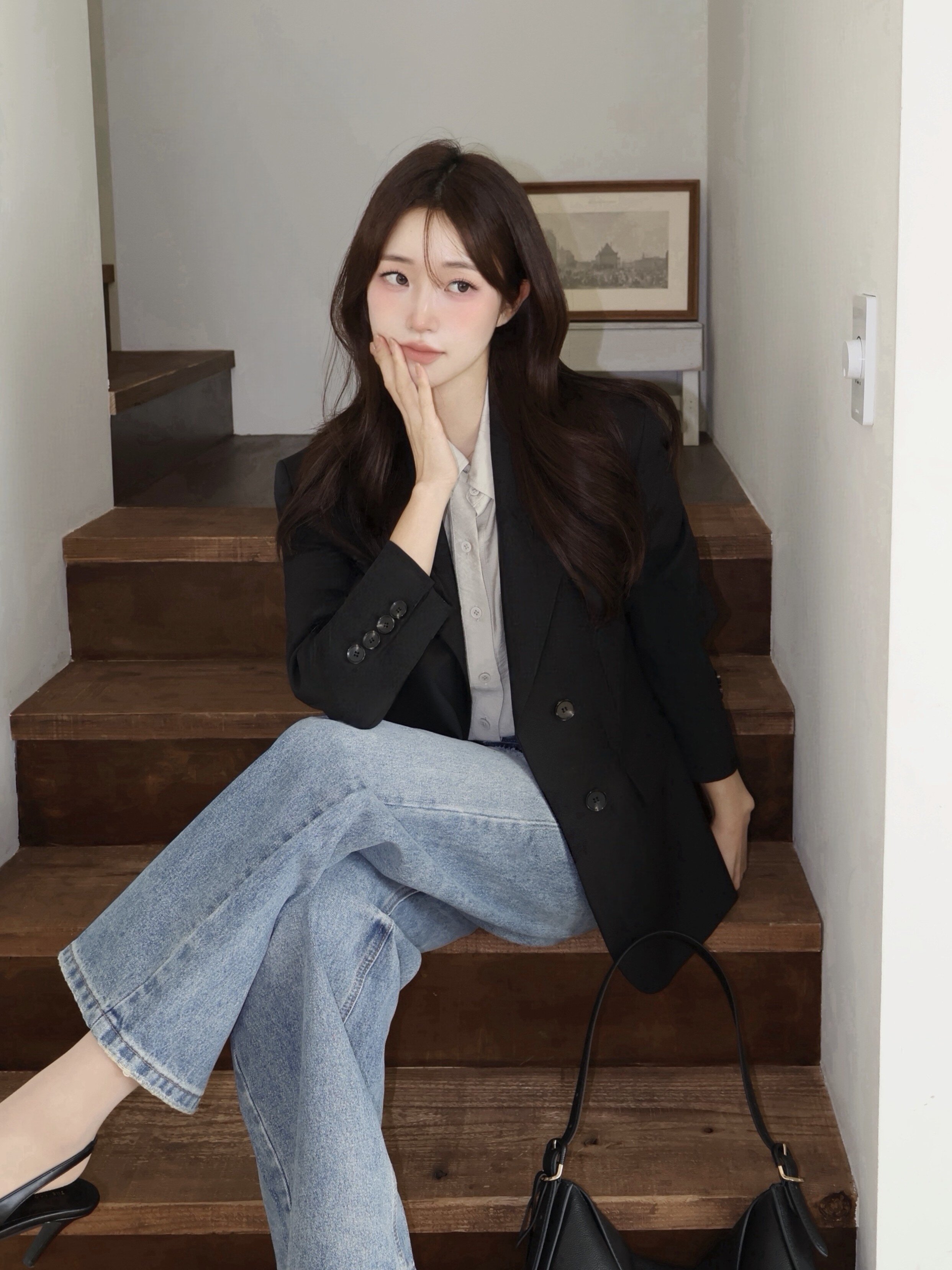 워싱 와이드 일자핏 데님 팬츠 (BLUE)
