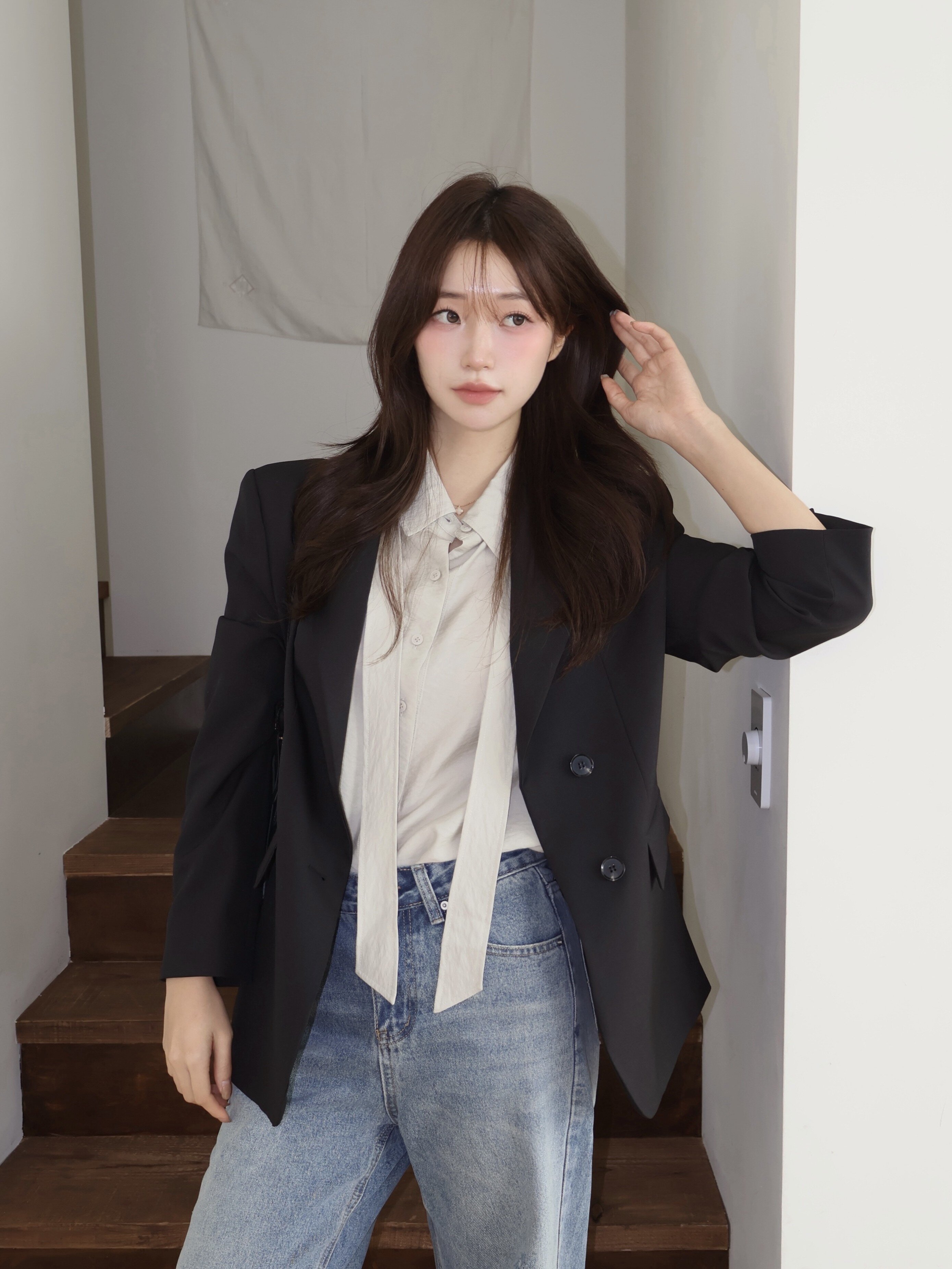 워싱 와이드 일자핏 데님 팬츠 (BLUE)