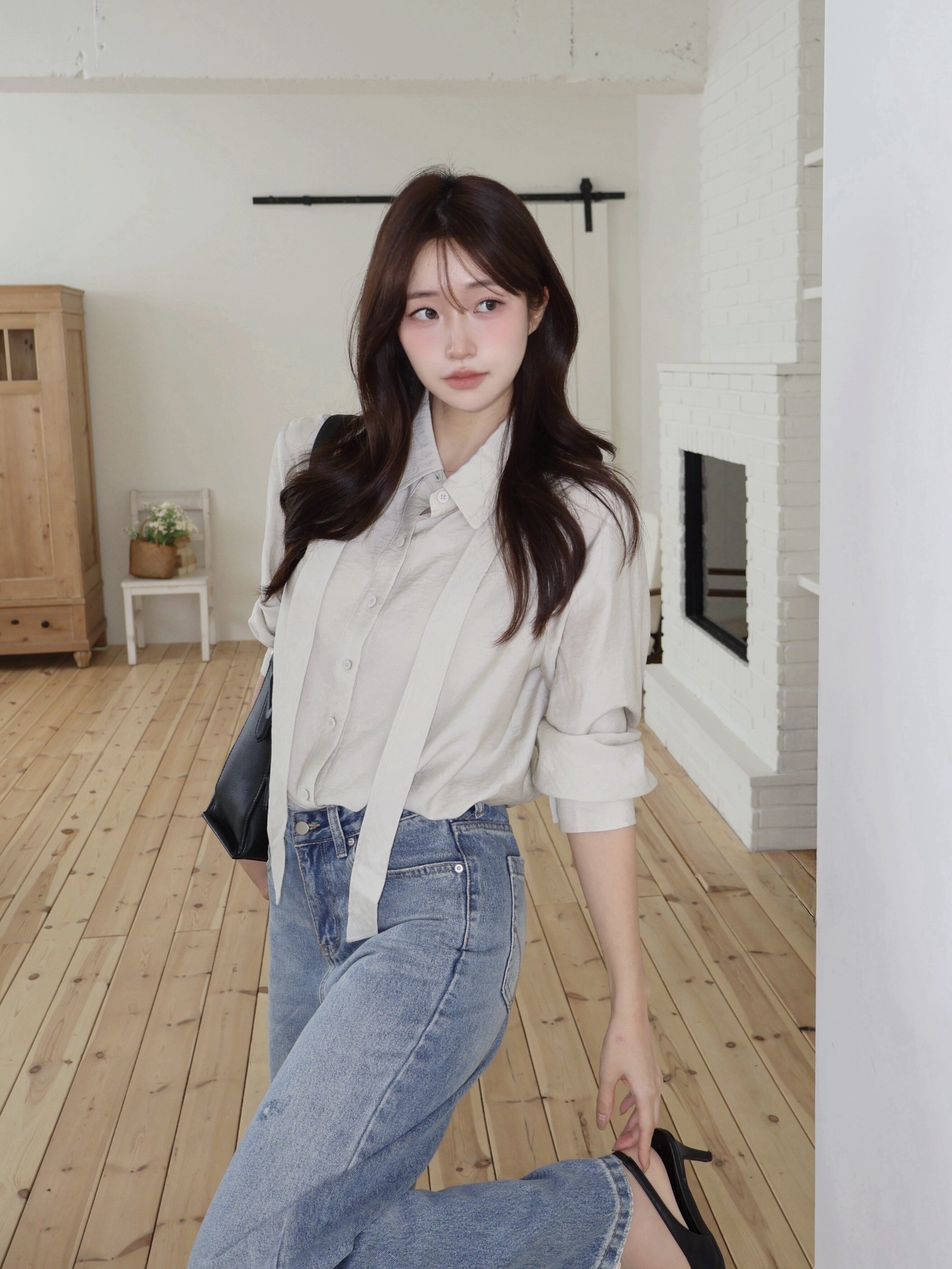 워싱 와이드 일자핏 데님 팬츠 (BLUE)