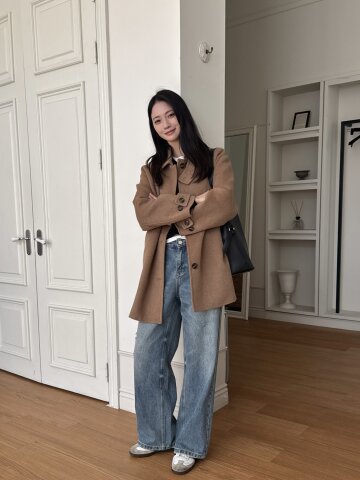 워싱 와이드 일자핏 데님 팬츠 