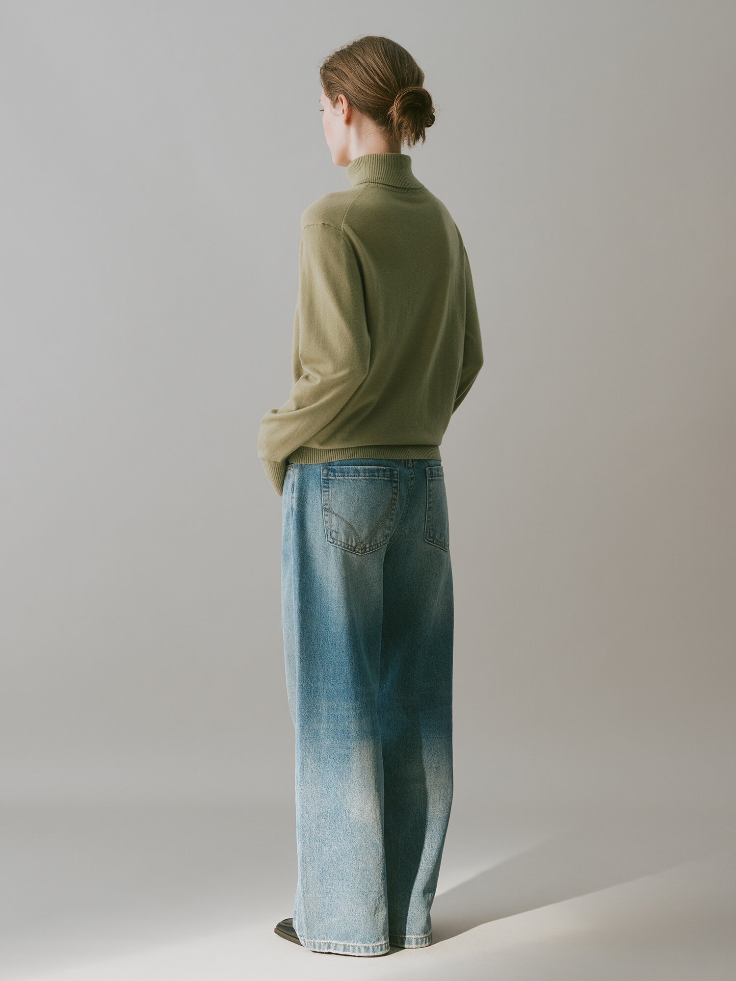 워싱 와이드 일자핏 데님 팬츠 (BLUE)