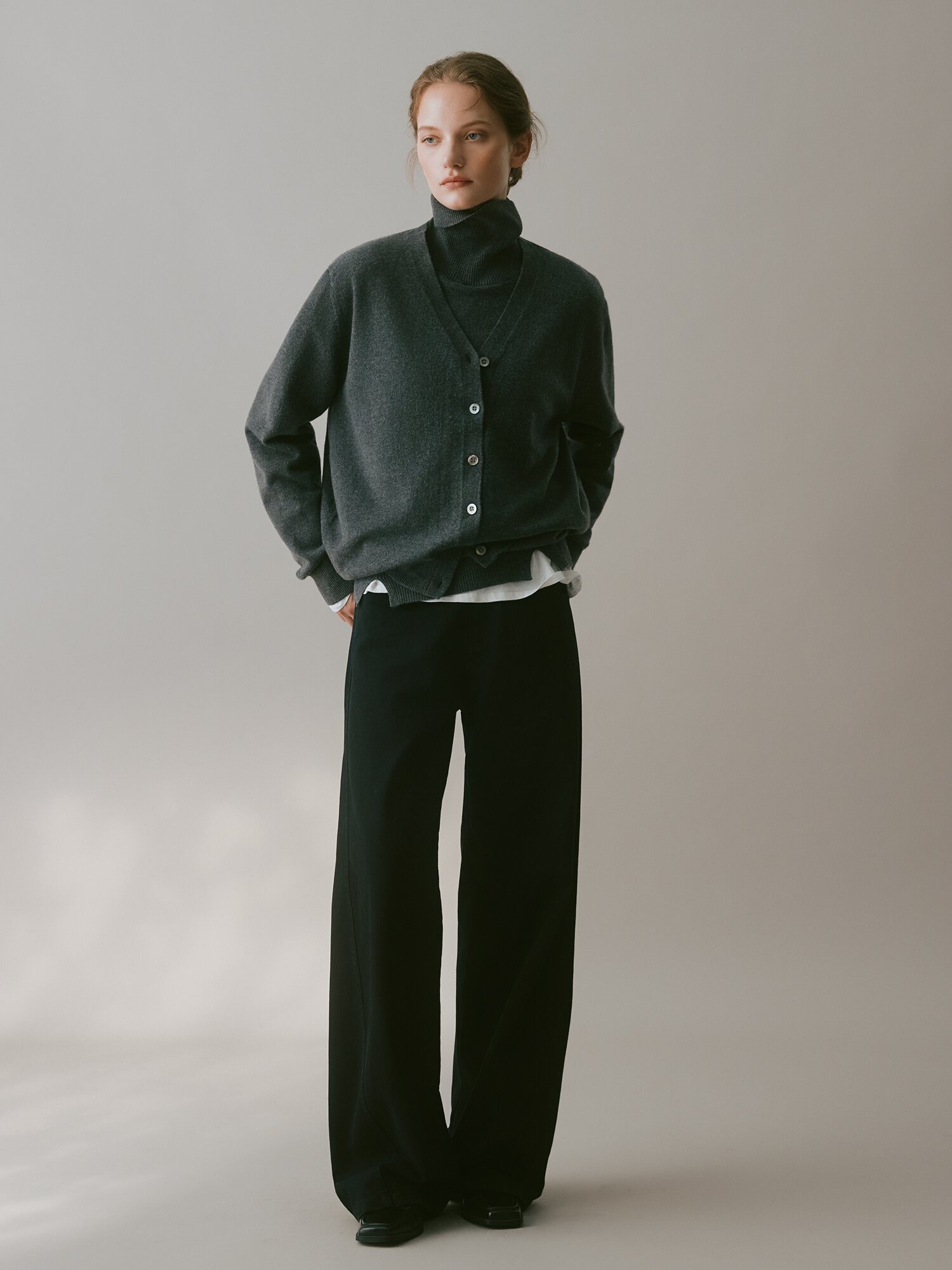 루즈핏 캐시미어 브이넥 가디건 (MELANGE GREY)