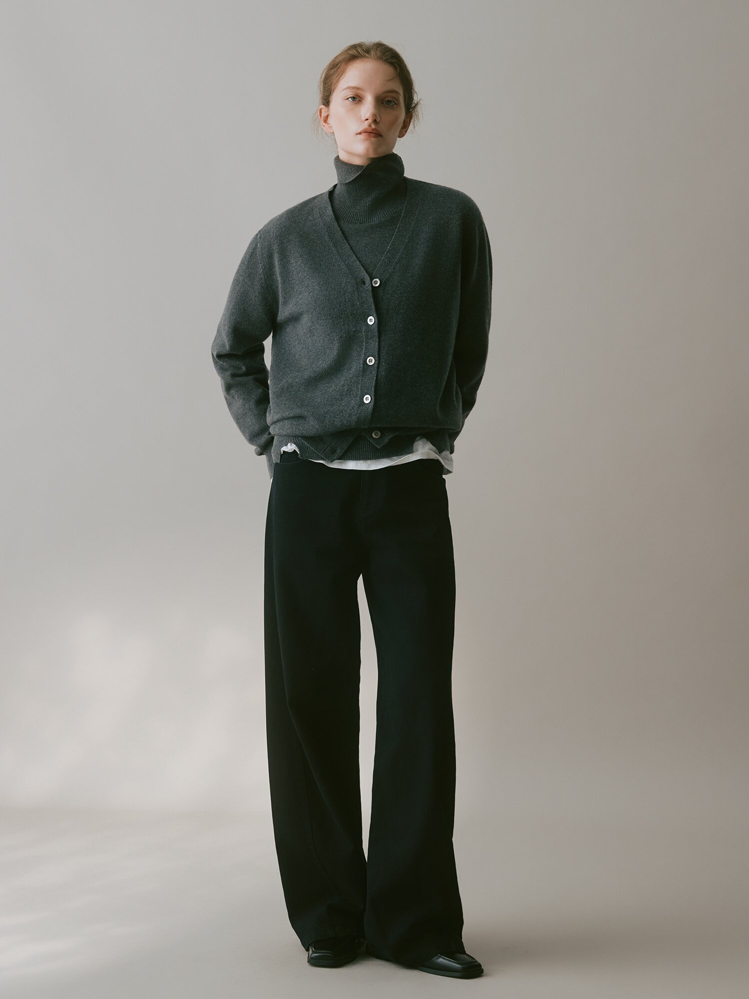 루즈핏 캐시미어 브이넥 가디건 (MELANGE GREY)