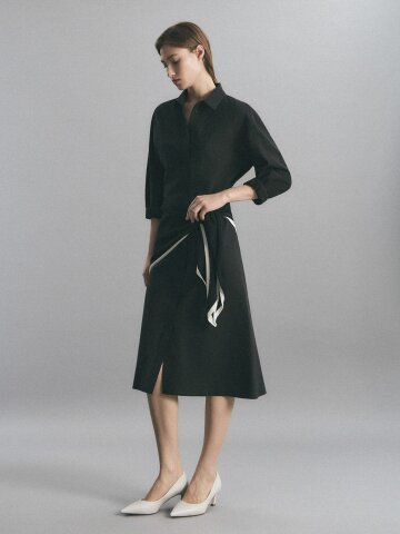 히든 버튼업 롱 셔츠 원피스 