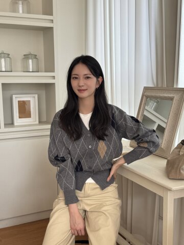 아가일 브이넥 크롭 가디건 (GREY)