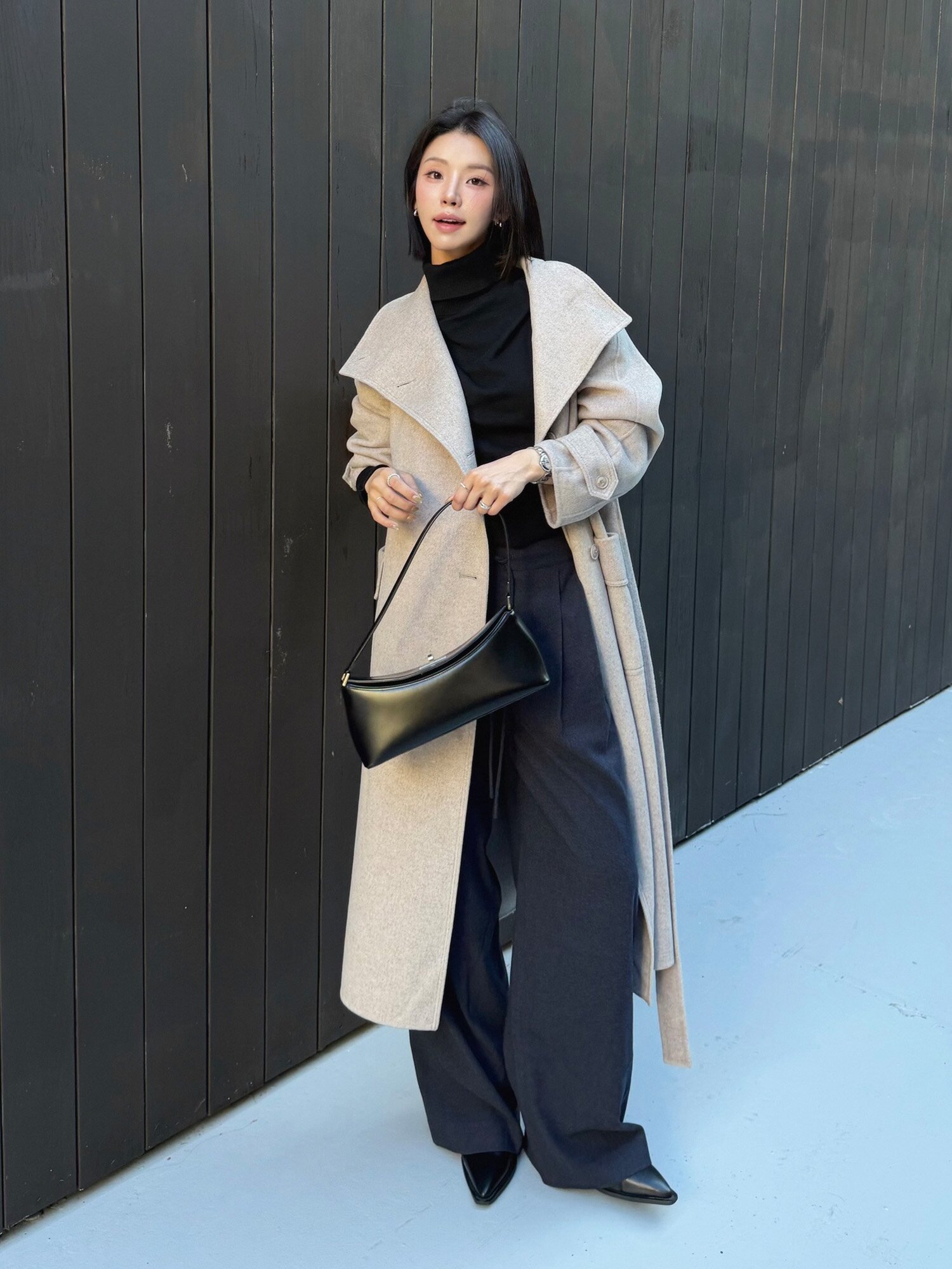 루즈핏 울 하이넥 핸드메이드 코트 (MELANGE BEIGE)