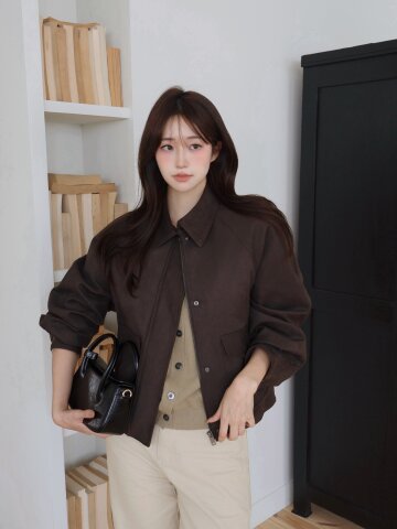 스웨이드 래글런 칼라 집업 재킷 