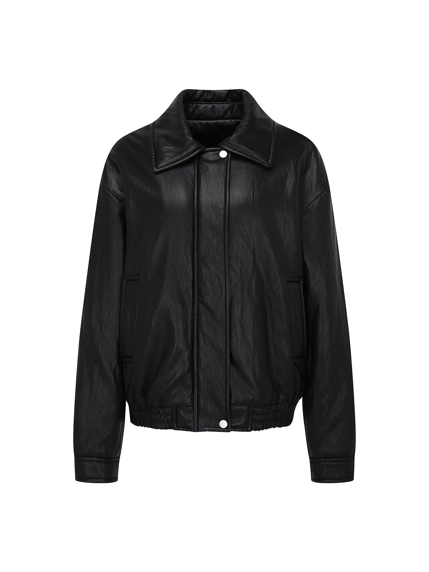 페이크 레더 칼라 집업 재킷 (BLACK)