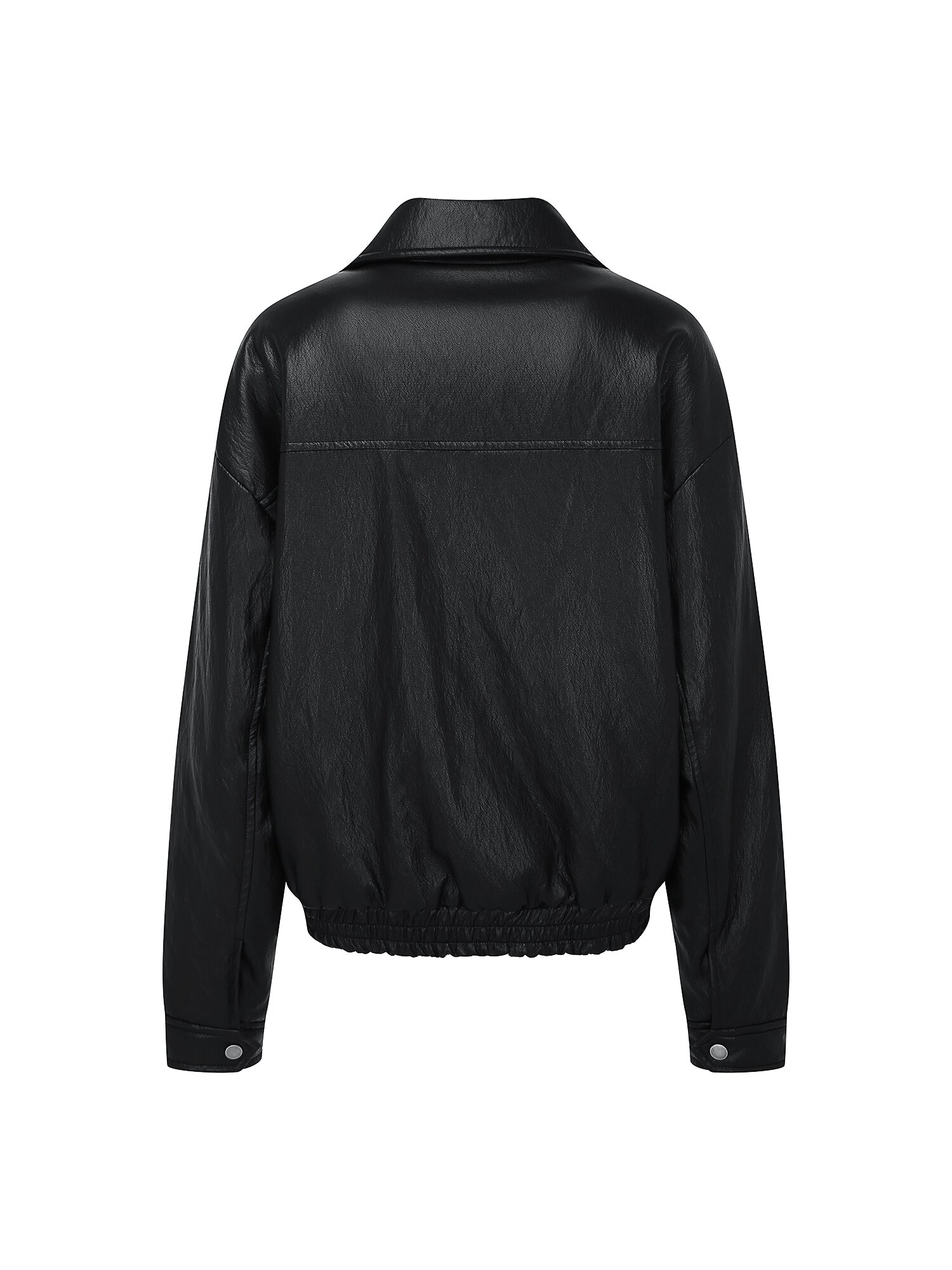 페이크 레더 칼라 집업 재킷 (BLACK)
