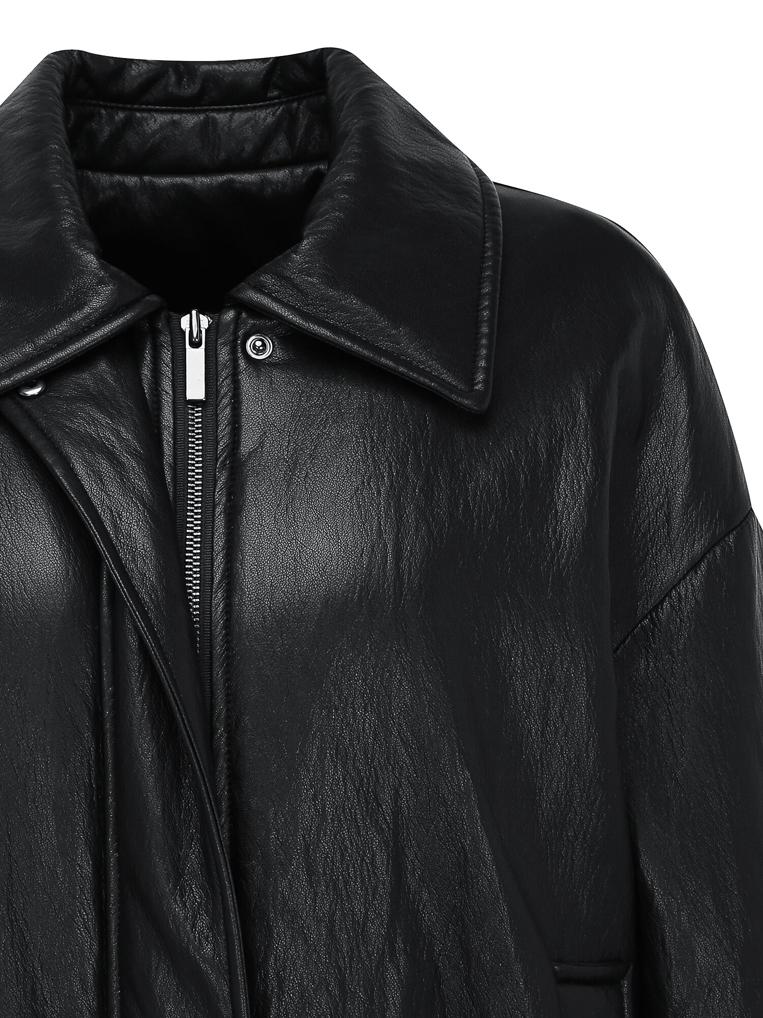 페이크 레더 칼라 집업 재킷 (BLACK)