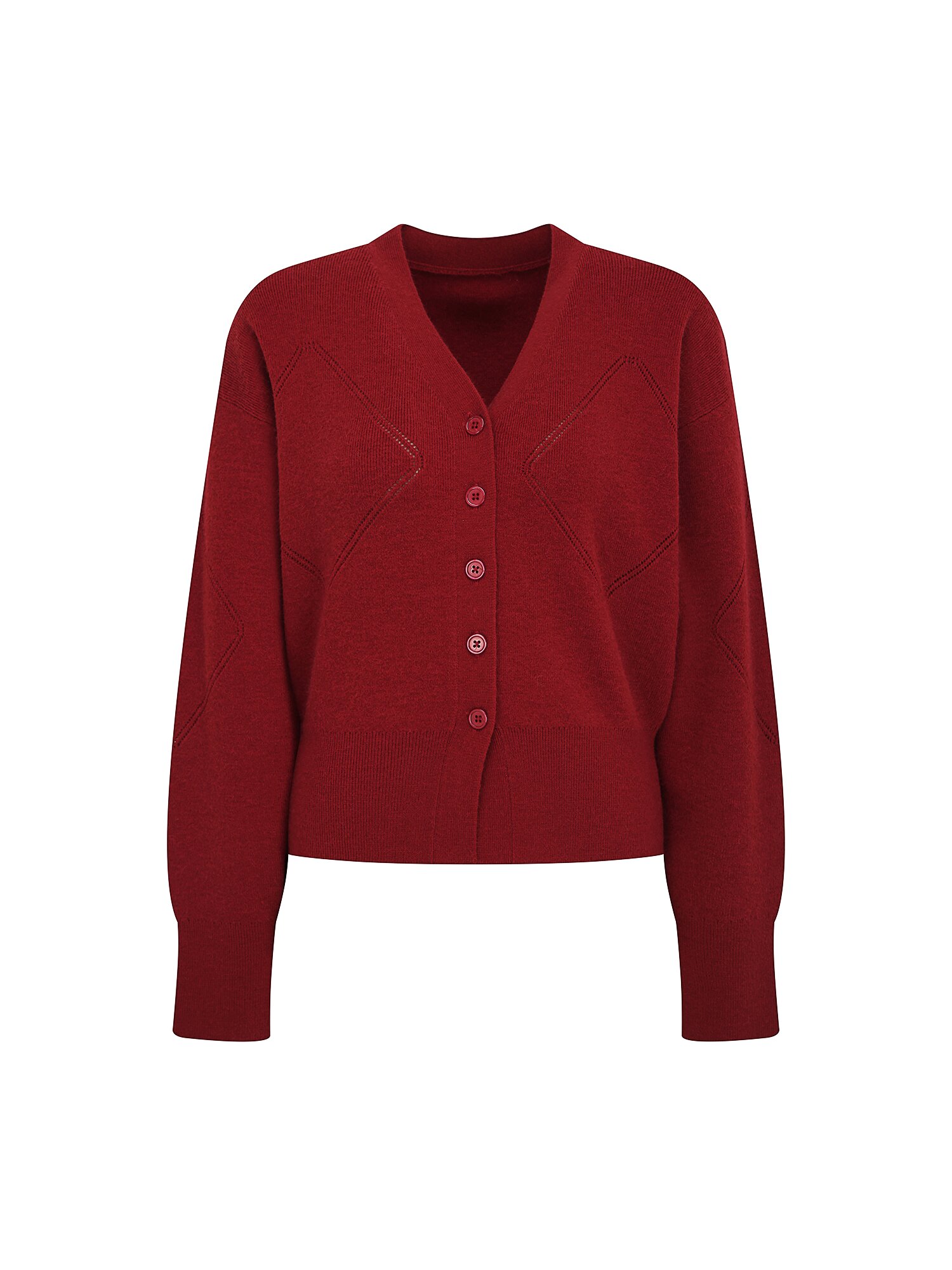 다이아 펀칭 브이넥 크롭 가디건 (BURGUNDY)