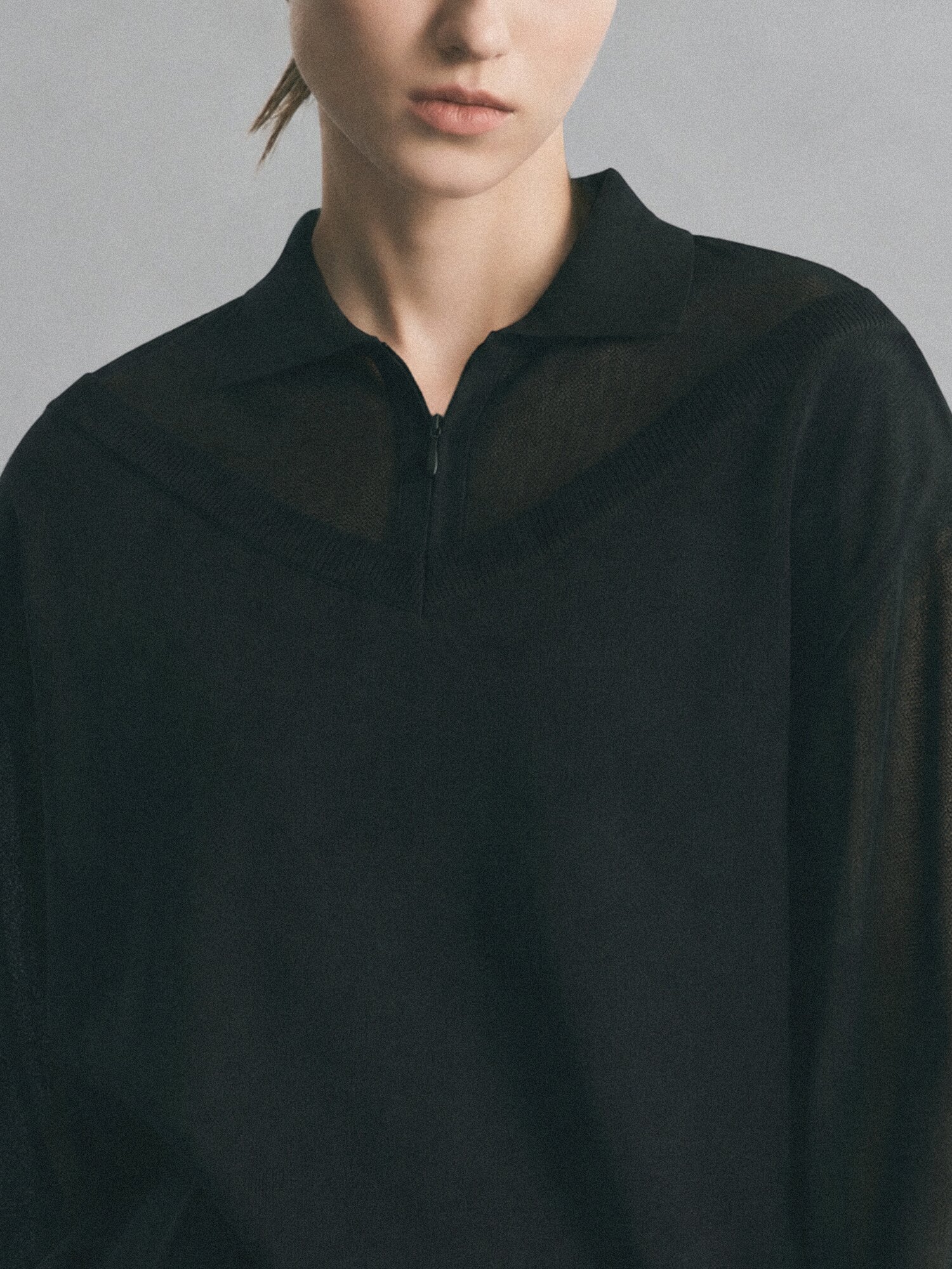 텍스처 블록 집업 니트 (BLACK)
