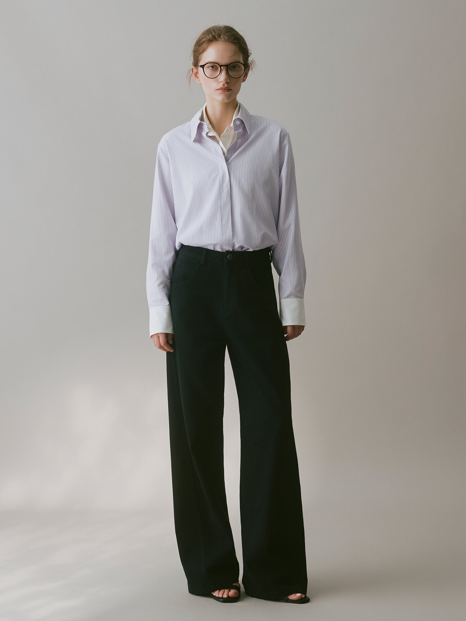 하이 웨이스트 와이드 데님 팬츠 (BLACK)