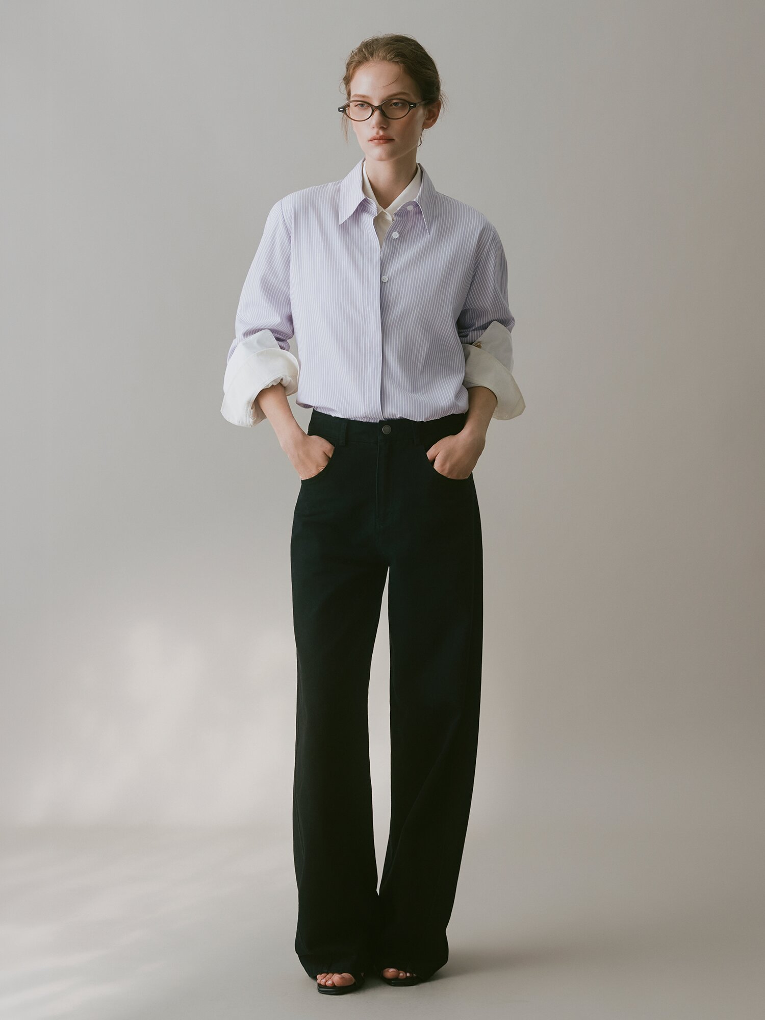 하이 웨이스트 와이드 데님 팬츠 (BLACK)