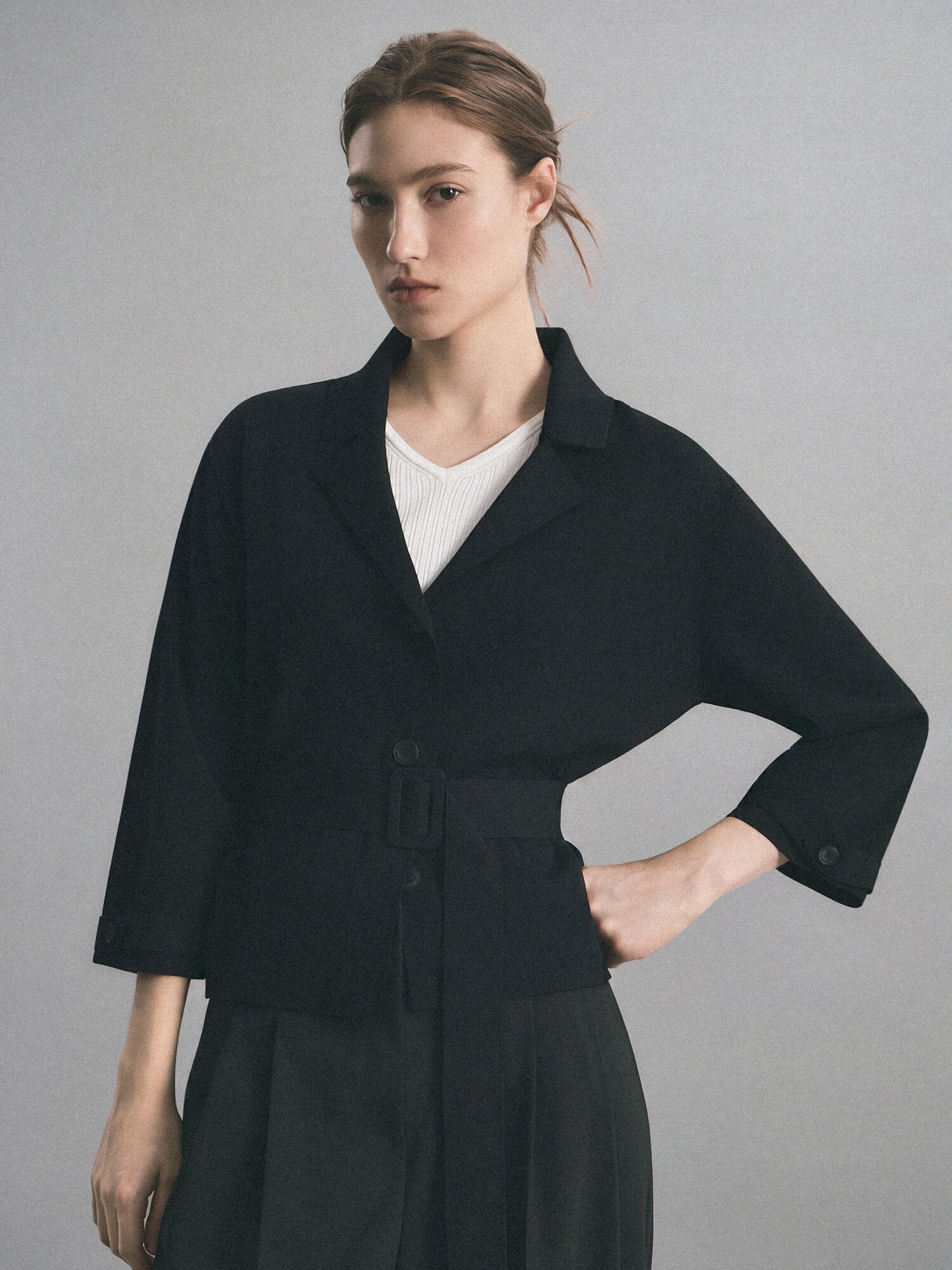벨티드 테일러드 가디건 (BLACK)
