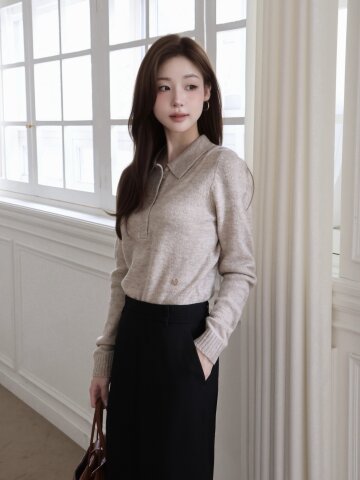 소프트 버튼 칼라 풀오버 니트 