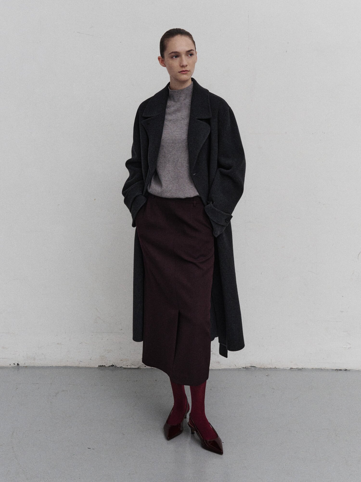 루즈핏 울 더블 핸드메이드 코트 (DARK GREY)