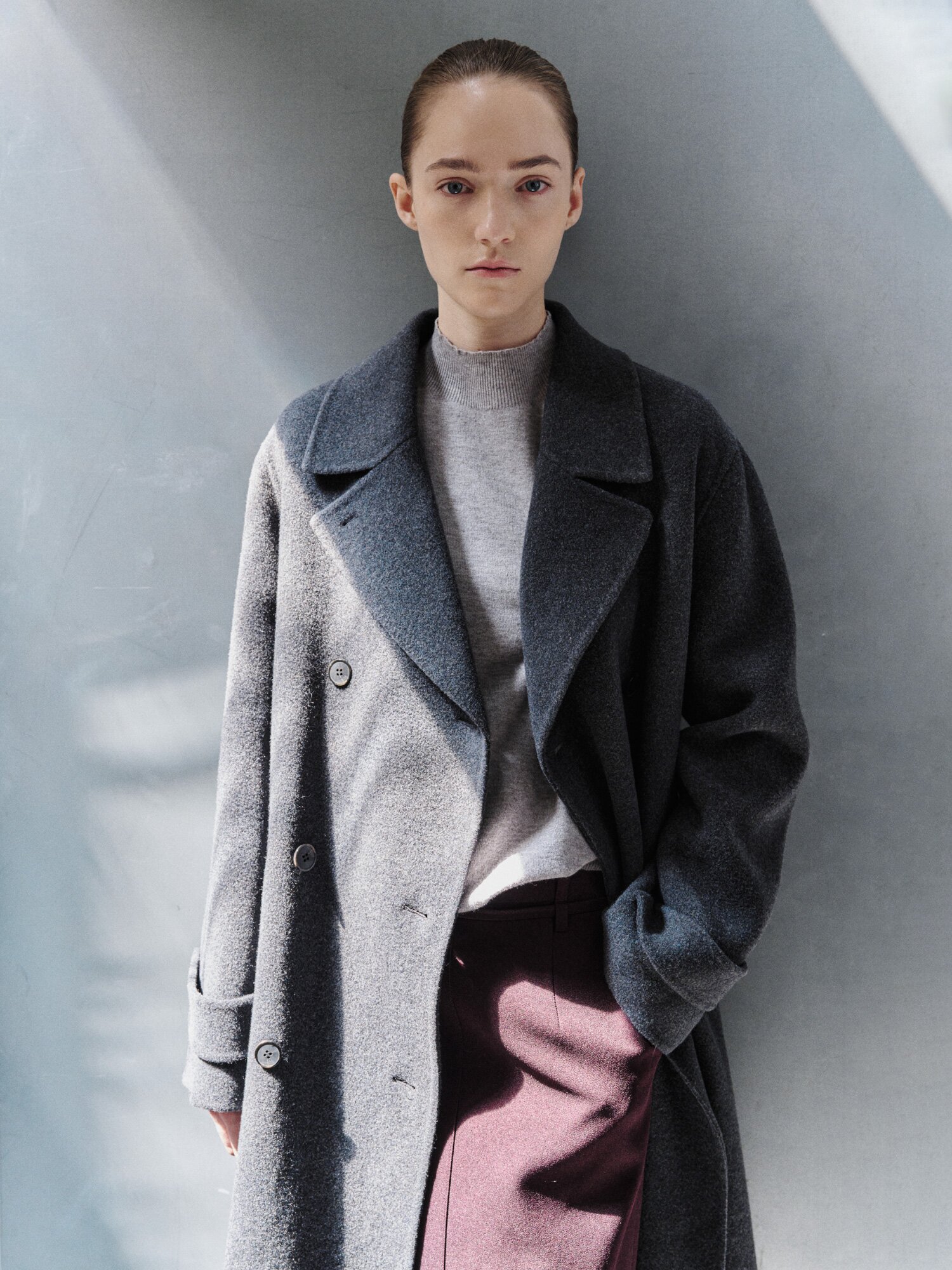 루즈핏 울 더블 핸드메이드 코트 (DARK GREY)