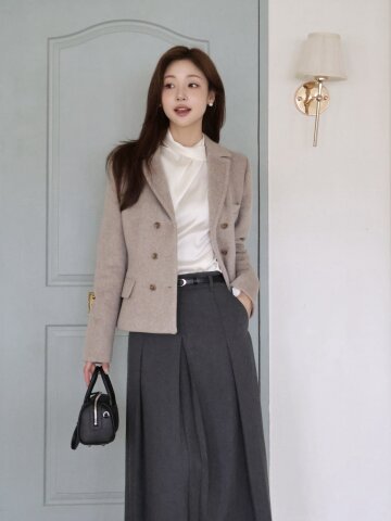 울 테일러드 더블 버튼 재킷 