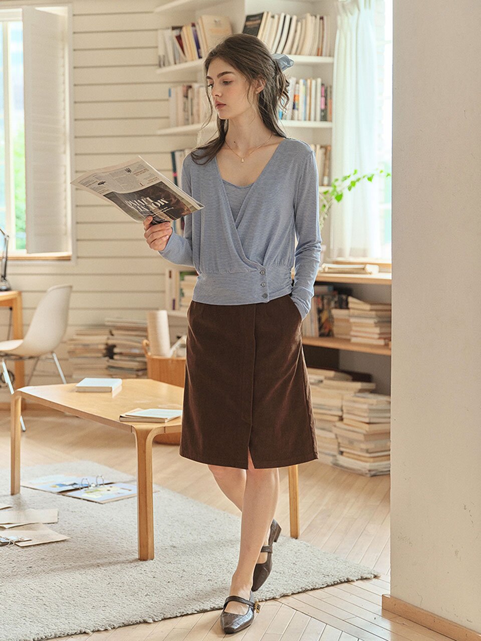 SR_Strap two-piece knit top