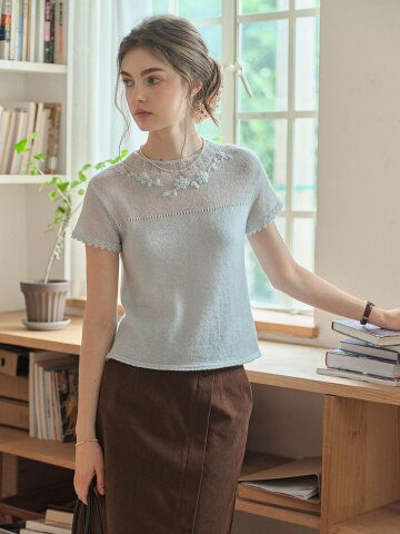 SR_Crochet short knit top_2color