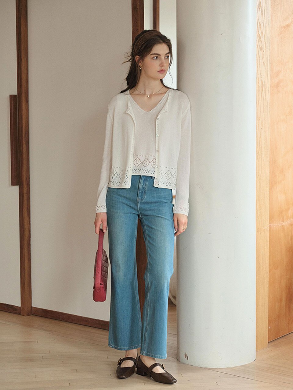 SR_Cutout knit top and cardigan set