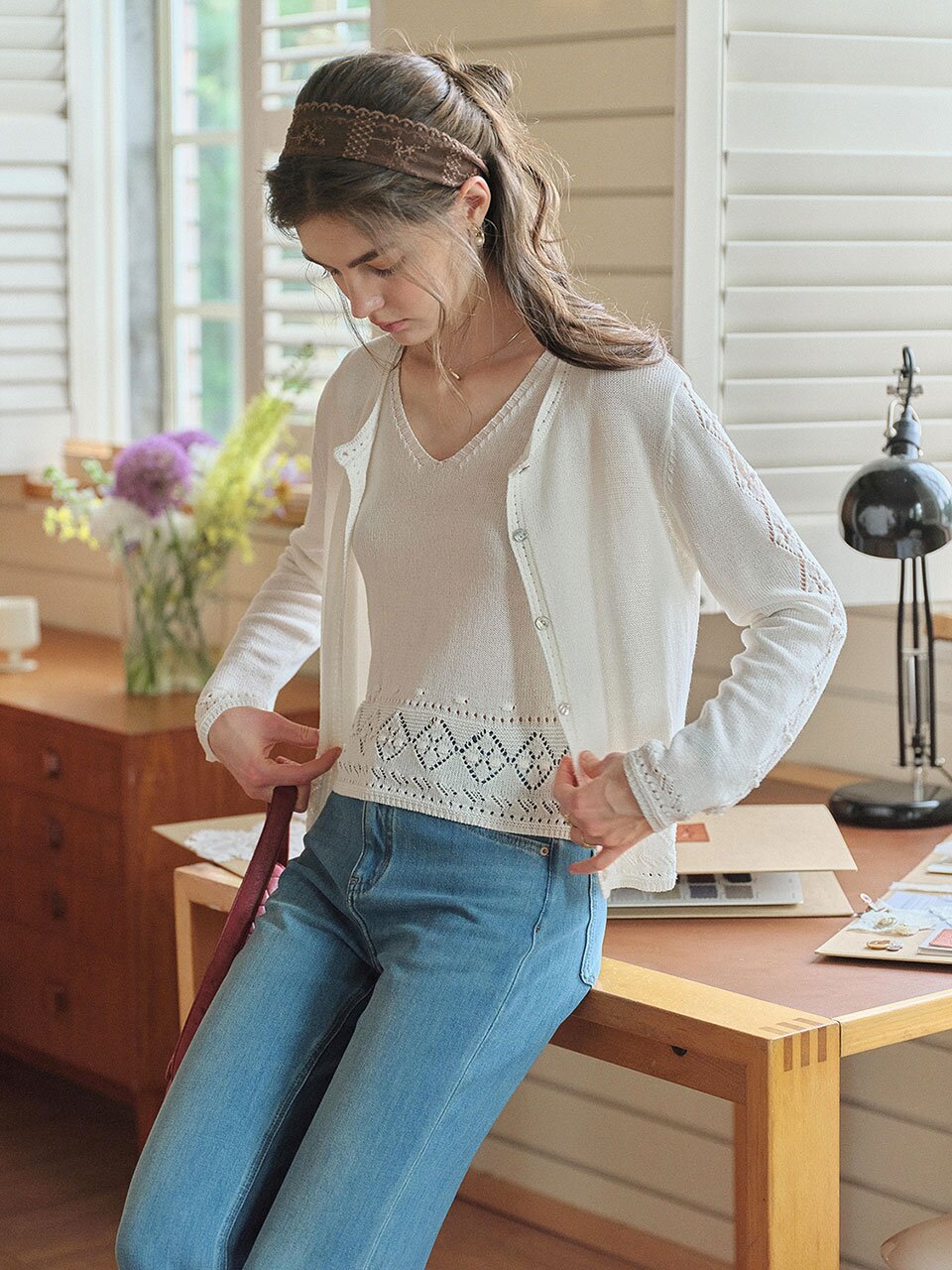 SR_Cutout knit top and cardigan set