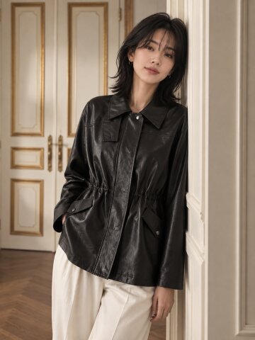 페이크 레더 스트링 미들 점퍼 (BLACK)