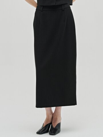 미니멀 울 롱 스커트 - 블랙 / Minimal Wool Long Skirt - Black+A1:T41