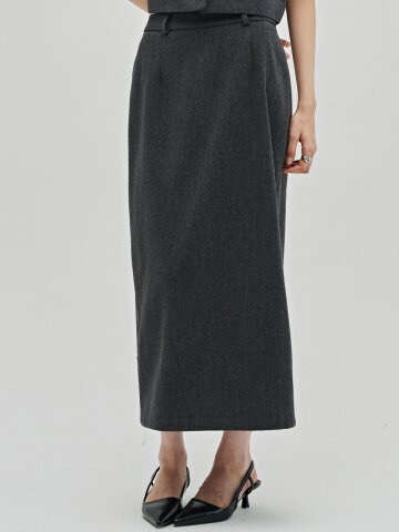미니멀 울 롱 스커트 -다크 그레이 / Minimal Wool Long Skirt - D.Gray