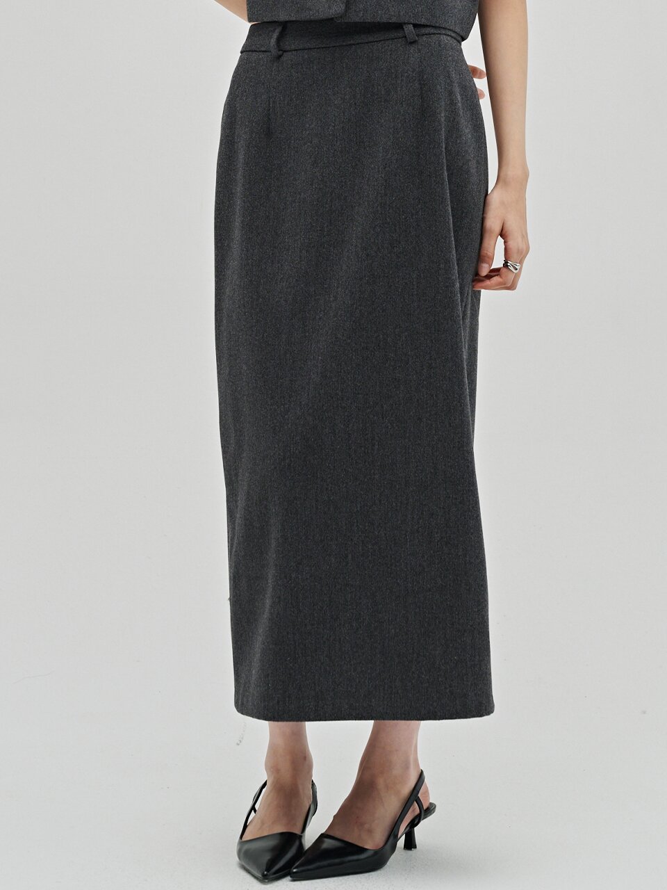미니멀 울 롱 스커트 -다크 그레이 / Minimal Wool Long Skirt - D.Gray